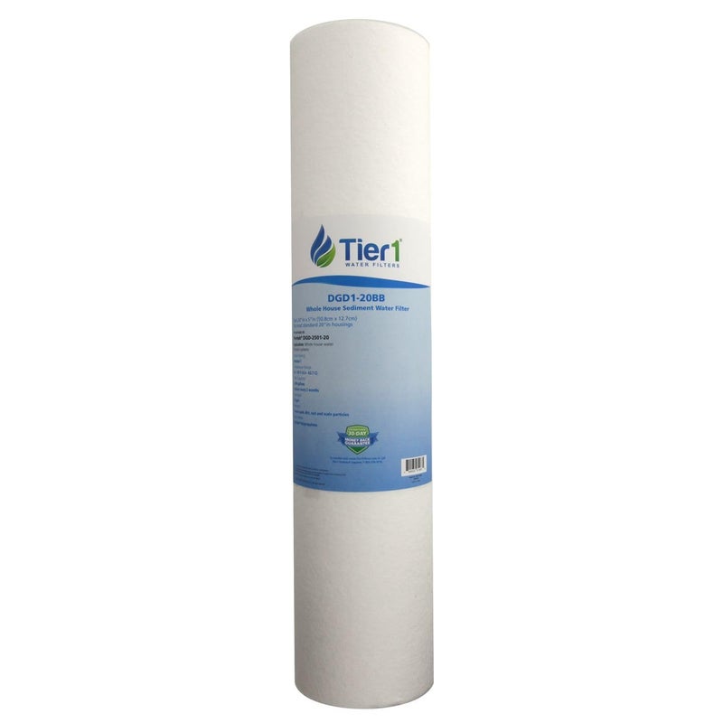 Tier1 1 Micron 20 Inch x 4.5 Inch | Spun Wound Polypropylene Whole House Sediment Water Filter Replacement Cartridge | Compatible with Pentek DGD-2501-20, 155360-43, P1-20BB, Home Water Filter - Image 1